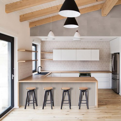 LINEA 1 dřevěná lamela na desce - bílá | dub, 2750 x 64 x 40 mm