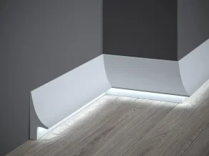 Podlahová LED osvětlovací lišta – PREMIUM, NEPŘÍMÉ OSVĚTLENÍ, tvrdý plast PolyForce (HD Polymer), kvalitní bílý lak (finální povrch), 93 x 40 x 2000 mm