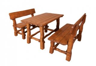 DREWMAX Zahradní set z masivního olšového dřeva stůl + 2 x lavice