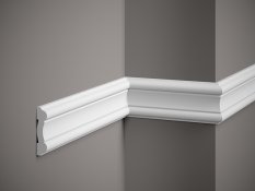 VZOREK - Nástěnná lišta – HLADKÁ, tvrdý plast ProFoam® (polyuretan), základní bílý nátěr (přetíratelný), 81 x 19 x 100 mm