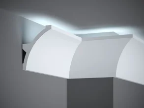 Stropní LED osvětlovací lišta, NEPŘÍMÉ OSVĚTLENÍ, tvrdý plast ProFoam® (polyuretan), základní bílý nátěr (přetíratelný), 140 x 106 x 2000 mm