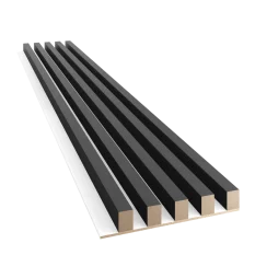 Dřevěné lamely ŠIROKÉ na BÍLÉ desce (MDF), ČERNÁ MATNÁ, 46 x 300 x 2750 mm (0,825 m2) Dřevěné lamely ŠIROKÉ na BÍLÉ desce (MDF), ČERNÁ MATNÁ, 46 x 300 x 2750 mm (0,825 m2)
