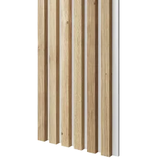 Dřevěné lamely ÚZKÉ na BÍLÉ desce (MDF), DUBOVÁ DÝHA, FINISH FOLIE, 24 x 300 x 2750 mm (0,825 m2)