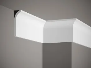 Stropná lišta – HLADKÁ, tvrdý plast PolyForce (HD Polymér), základný biely náter (pretierateľný), 135 x 40 x 2000 mm