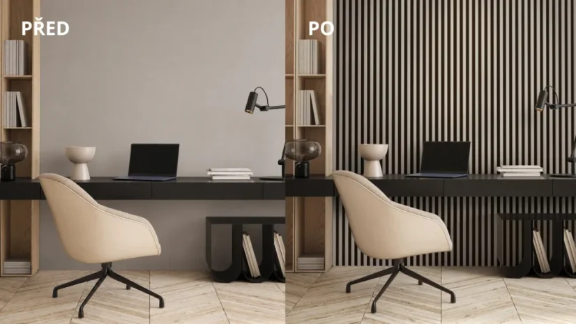 LINEA SLIM 3 dřevěné lamely na desce - japandi | černá, 2650 x 150 x 30 mm
