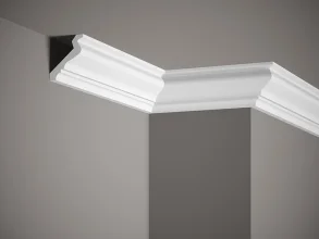 Stropná lišta – HLADKÁ, tvrdý plast ProFoam® (polyuretán), základný biely náter (pretierateľný), 70 x 52 x 2000 mm