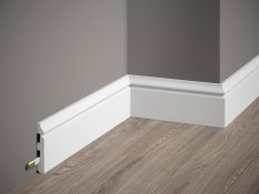 VZOREK - Podlahová lišta – HLADKÁ, tvrdý plast PolyForce (HD Polymer), základní bílý nátěr (přetíratelný), 80 x 13 x 100 mm