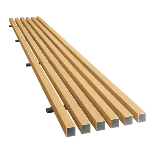 Lamely na fasádu, 6 lamel, MEDOVÝ DUB, 40 x 300 x 3000 mm, barevné varianty nosníku, HLINÍK - Barva: Bílá