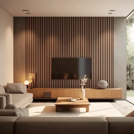 Modulární koncové profily pro voděodolné obkladové panely – Perfektní zakončení - realizace za televizí