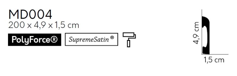 Podlahová lišta – PREMIUM, tvrdý plast PolyForce (HD Polymer), kvalitní bílý lak (finální povrch), 49 x 15 x 2000 mm