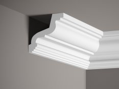 Stropní lišta – HLADKÁ, tvrdý plast ProFoam® (polyuretan), základní bílý nátěr (přetíratelný), 97 x 100 x 2000 mm