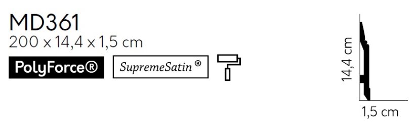 Podlahová lišta – PREMIUM, tvrdý plast PolyForce (HD Polymer), kvalitní bílý lak (finální povrch), 144 x 15 x 2000 mm