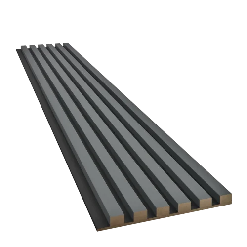 Dřevěné lamely ÚZKÉ na ČERNÉ desce (MDF), GRAFIT (ANTRACIT), FINISH FOLIE, 24 x 300 x 2750 mm (0,825 m2)