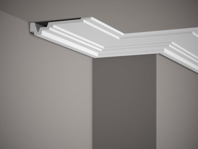 VZORKA - Stropná lišta – HLADKÁ, tvrdý plast ProFoam® (Polyuretán), základný biely náter (pretierateľný), 32 x 160 x 100 mm