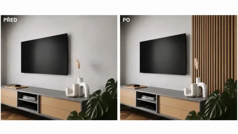 Akustický panel - DUB WOTAN, MDF + FÓLIA FINISH 3D, ČIERNY akustický podklad FILC, 300 x 2750 mm