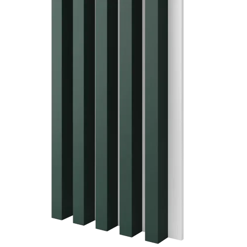 Dřevěné lamely ŠIROKÉ na BÍLÉ desce (MDF), LAHVOVĚ ZELENÁ, 46 x 300 x 2750 mm (0,825 m2)