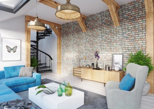 Realizace betonového obkladu CAMBRIDGE 7 – Cihla jako dominanta obýváku