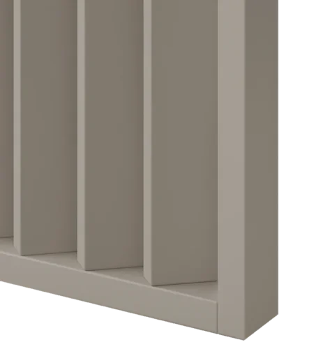 Dělící lamelová stěna - PÍSKOVĚ BÉŽOVÁ, (kompletní sada), MDF + FINISH FOLIE, 29 předpřipravených šířek od 510 do 2750 mm, libovolná výška (maximálně 2750 mm), 70 mm tloušťka příčky - Typ lamel: V úhlu 45° k základně