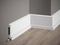 VZORKA - Podlahová lišta – PREMIUM, tvrdý plast PolyForce (HD Polymér), kvalitný biely lak (finálny povrch), 110 x 27 x 100 mm