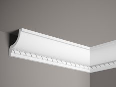 Stropná lišta – S ORNAMENTOM, tvrdý materiál ProFoam (Polyuretán), základný biely náter (pretierateľný), 70 x 76 x 2000 mm