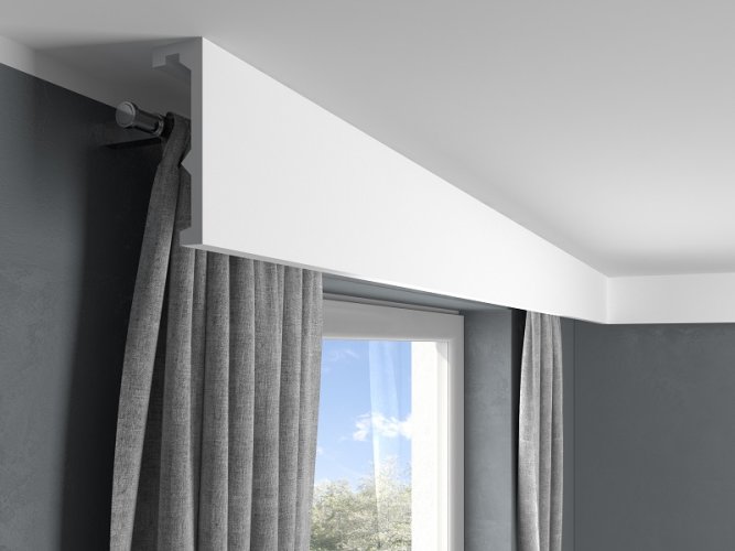 Garnižová LED osvetľovacia lišta, NEPRIAME OSVETLENIE, tvrdý plast PolyForce (HD Polymer), základný biely náter (pretierateľný), 179 x 55 x 2400 mm