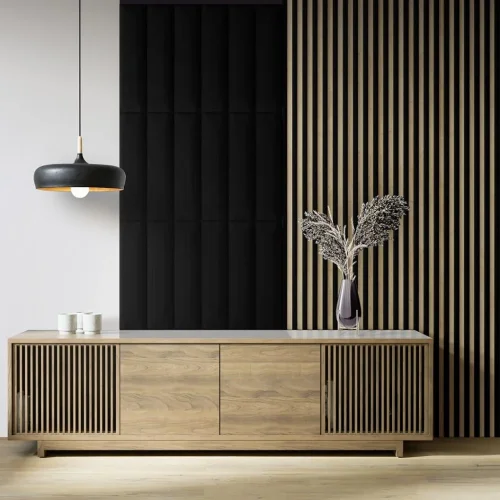LINEA 3 dřevěné lamely na desce - černá | dub, 2750 x 176 x 40 mm