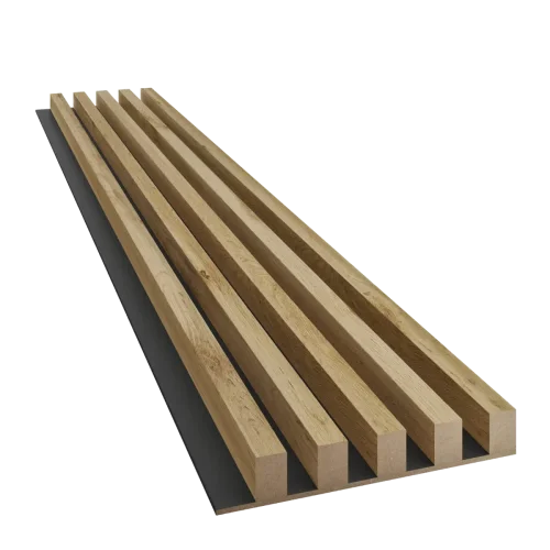 Dřevěné lamely ŠIROKÉ na ČERNÉ desce (MDF), DUB WOTAN, 46 x 300 x 2750 mm (0,825 m2)