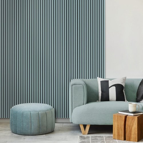 Akustický panel ACOUSTIC LINE - smoke blue | černá, 2650 x 245 x 22 mm, lamely MDF + FINISH FOLIE, akustický podklad FILC