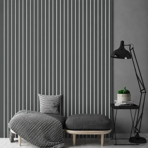 Dřevěné lamely ŠIROKÉ na BÍLÉ desce (MDF), GRAFIT (ANTRACIT), 46 x 300 x 2750 mm (0,825 m2)