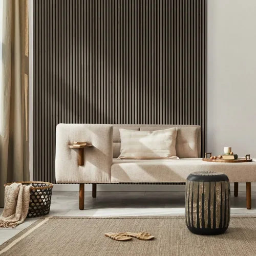 Akustický panel ACOUSTIC LINE - hakira beige | čierna, 2650 x 245 x 22 mm, lamely MDF + FINISH FOLE, akustický podklad FILC