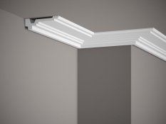 VZORKA - Stropná lišta – HLADKÁ, tvrdý plast ProFoam® (Polyuretán), základný biely náter (pretierateľný), 32 x 105 x 100 mm