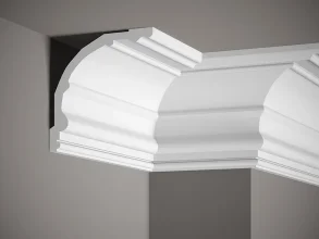 Stropní lišta – HLADKÁ, tvrdý plast ProFoam® (polyuretan), základní bílý nátěr (přetíratelný), 178 x 170 x 2000 mm