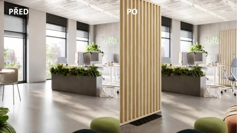 Deliaca lamelová stena s podstavcom - voľne stojaca, 990 x 2005 mm, (MDF), EURÓPSKY DUB CPL - Typ lamiel: Kolmé na základňu