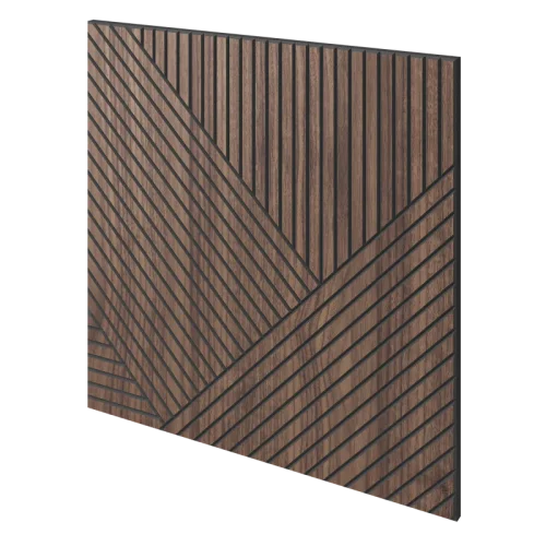 Lamelový panel GRANADA - DÝHA Z AMERICKÉHO OŘECHU, 600 x 600 x 11 mm, ČERNÝ MDF PANEL