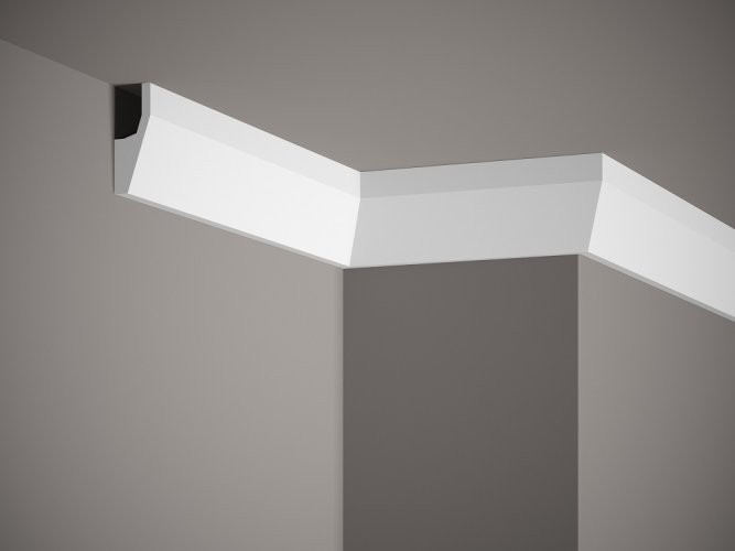 Stropná lišta – HLADKÁ, tvrdý plast PolyForce® (HD Polymér), základný biely náter (pretierateľný), 70 x 27 x 2000 mm
