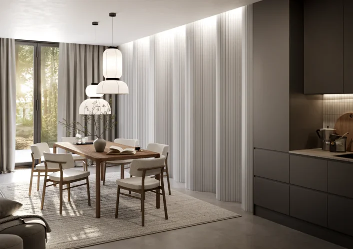 Lamely Puzzle, BÍLÁ MATNÁ, obložení zakřivených a oblých stěn, 46 x 18 x 2750 mm