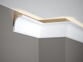 Stropní LED osvětlovací lišta, NEPŘÍMÉ OSVĚTLENÍ, tvrdý plast PolyForce (HD Polymer), základní bílý nátěr (přetíratelný), 92 x 62 x 2000 mm