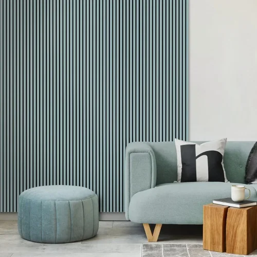 Akustický panel ACOUSTIC LINE - smoke blue | čierny, 2650 x 245 x 22 mm, lamely MDF + FINISH FOLIE, akustický podklad FILC