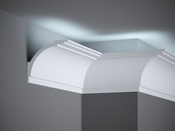 Stropná LED osvetľovacia lišta, NEPRIAME OSVETLENIE, tvrdý plast PolyForce (HD Polymer), základný biely náter (pretierateľný), 108 x 122 x 2000 mm