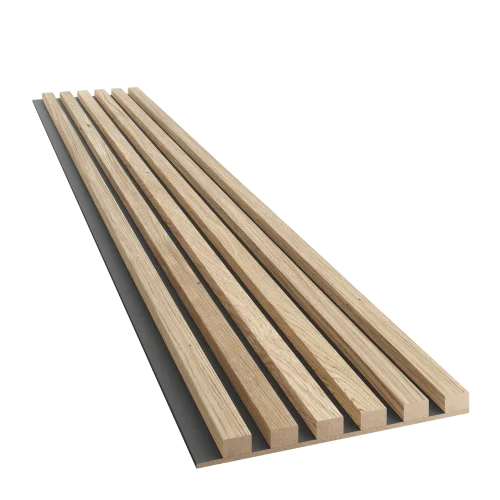 Dřevěné lamely ÚZKÉ na ČERNÉ desce (MDF), DUBOVÁ DÝHA, FINISH FOLIE, 24 x 300 x 2750 mm (0,825 m2)