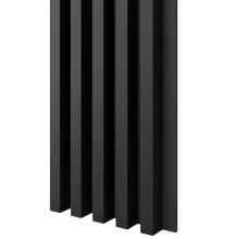 Dřevěné lamely ŠIROKÉ na ČERNÉ desce (MDF), ČERNÁ MATNÁ, 46 x 300 x 2750 mm (0,825 m2)