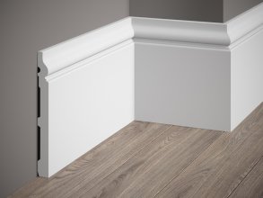 Podlahová lišta – HLADKÁ, tvrdý plast PolyForce (HD Polymer), základní bílý nátěr (přetíratelný), 198 x 19 x 2000 mm