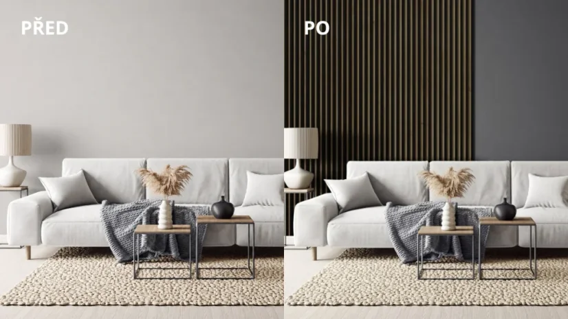 LINEA SLIM 1 drevená lamela na doske - čierna | dub, 2650 x 54 x 30 mm