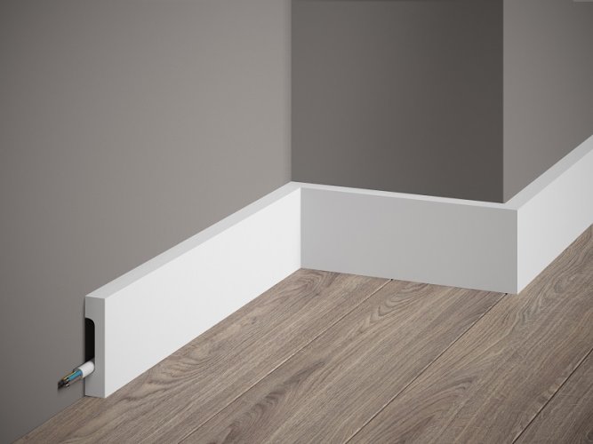 Podlahová lišta – HLADKÁ, tvrdý plast PolyForce (HD Polymer), základní bílý nátěr (přetíratelný), 70 x 16 x 2000 mm