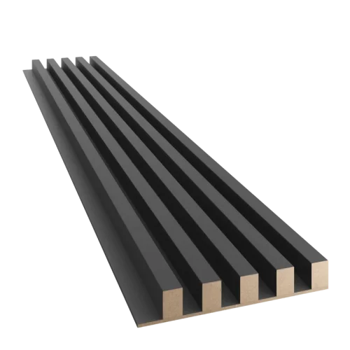 Dřevěné lamely ŠIROKÉ na ČERNÉ desce (MDF), ČERNÁ MATNÁ, 46 x 300 x 2750 mm (0,825 m2)