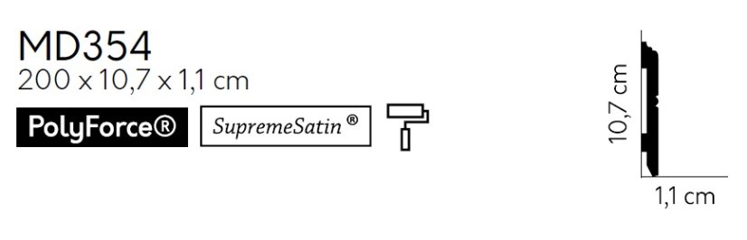 Podlahová lišta – PREMIUM, tvrdý plast PolyForce (HD Polymer), kvalitní bílý lak (finální povrch), 107 x 11 x 2000 mm