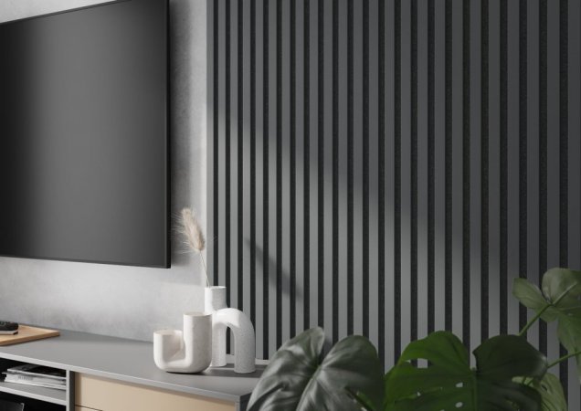 Dekorační obkladové panely s akustickým podkladem v antracitové barvě