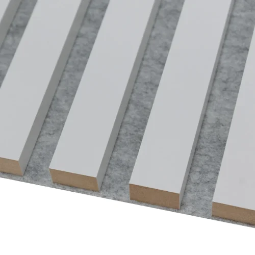 Akustický panel - BIELY, MDF + FÓLIA FINISH, SIVÝ akustický podklad FILC, 300 x 2750 mm