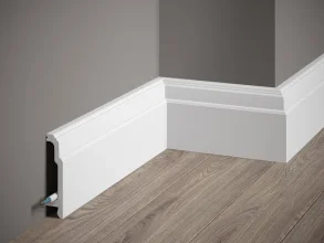 Podlahová lišta – HLADKÁ, tvrdý plast PolyForce (HD Polymer), základní bílý nátěr (přetíratelný), 106 x 23 x 2000 mm