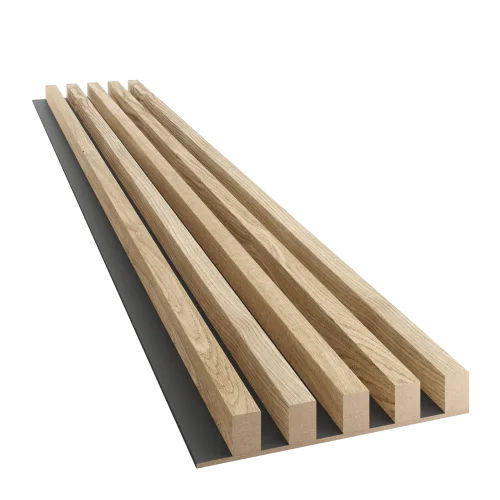 Drevené lamely ŠIROKÉ na ČIERNEJ doske (MDF), DUBOVÁ DÝHA, 46 x 300 x 2750 mm (0,825 m2) - Povrchová úprava: Brúsený - olejovaný